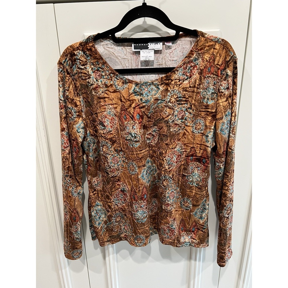 Vintage Rhonda Stark Velvet Stretch Top Multicolor Boho‎ Artsy 90s Forest Fairy
